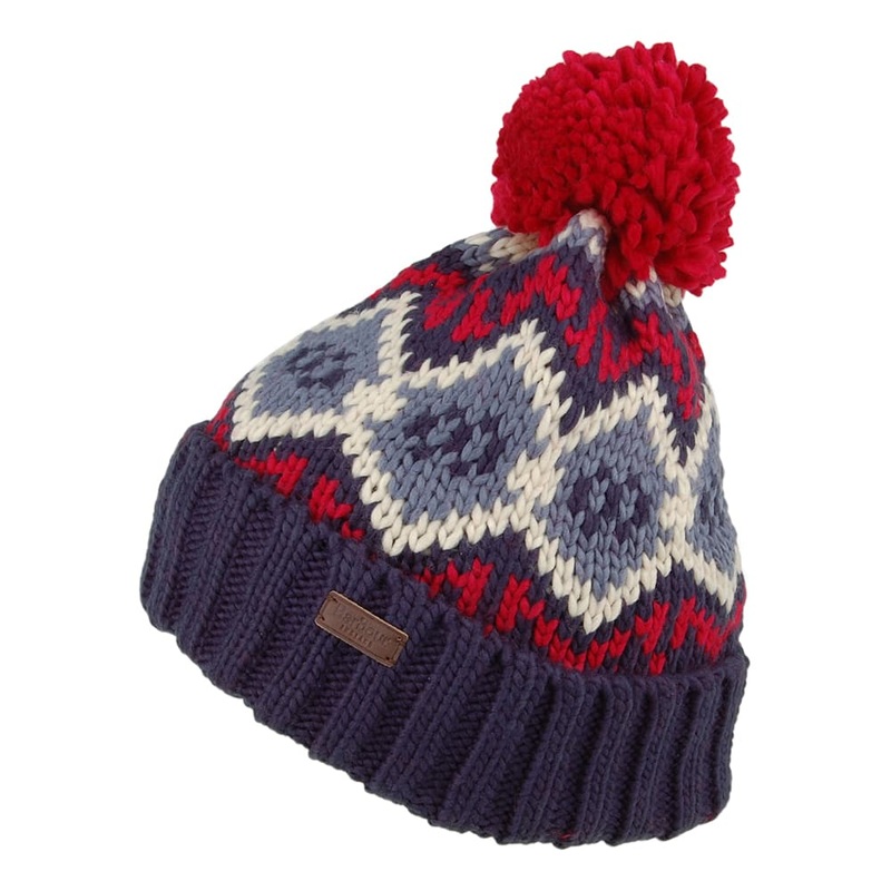 Barbour Hats Malton Fair Isle Bobble Hat – Navy-Red 1-Size