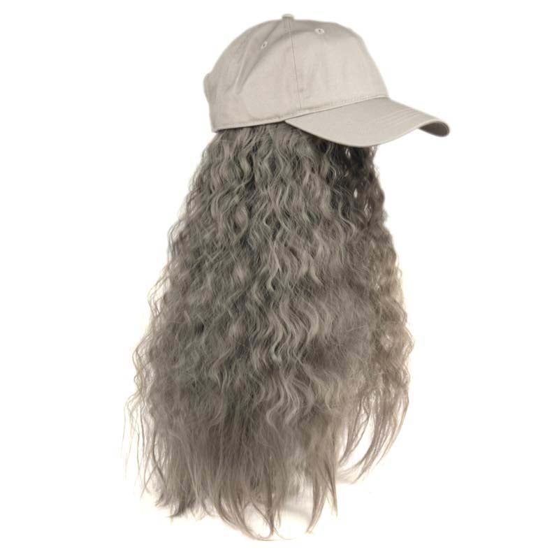 Baseball Cap with Long Grey Wig Grey