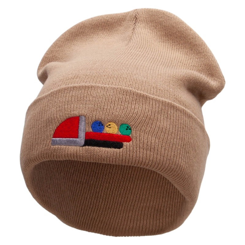 Bowling Machine Embroidered 12 inch Acrylic Cuffed Long Beanie Khaki One Size
