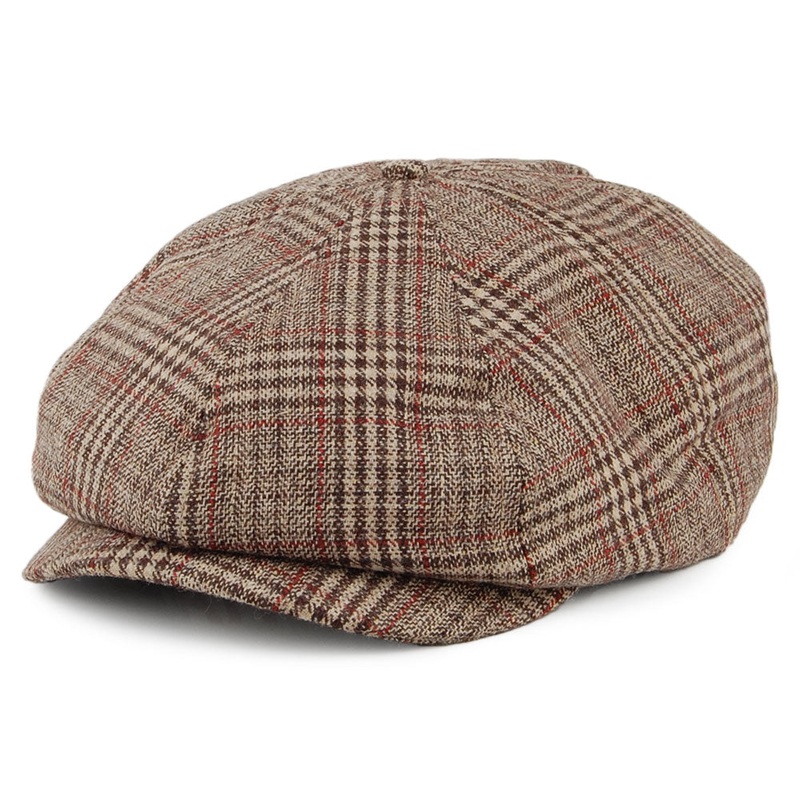 Brixton Hats Brood Plaid Newsboy Cap – Khaki-Brown-Red Small-56cm
