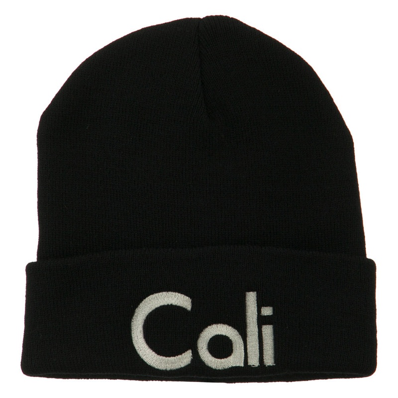 Cali Embroidered Long Beanie Black One Size