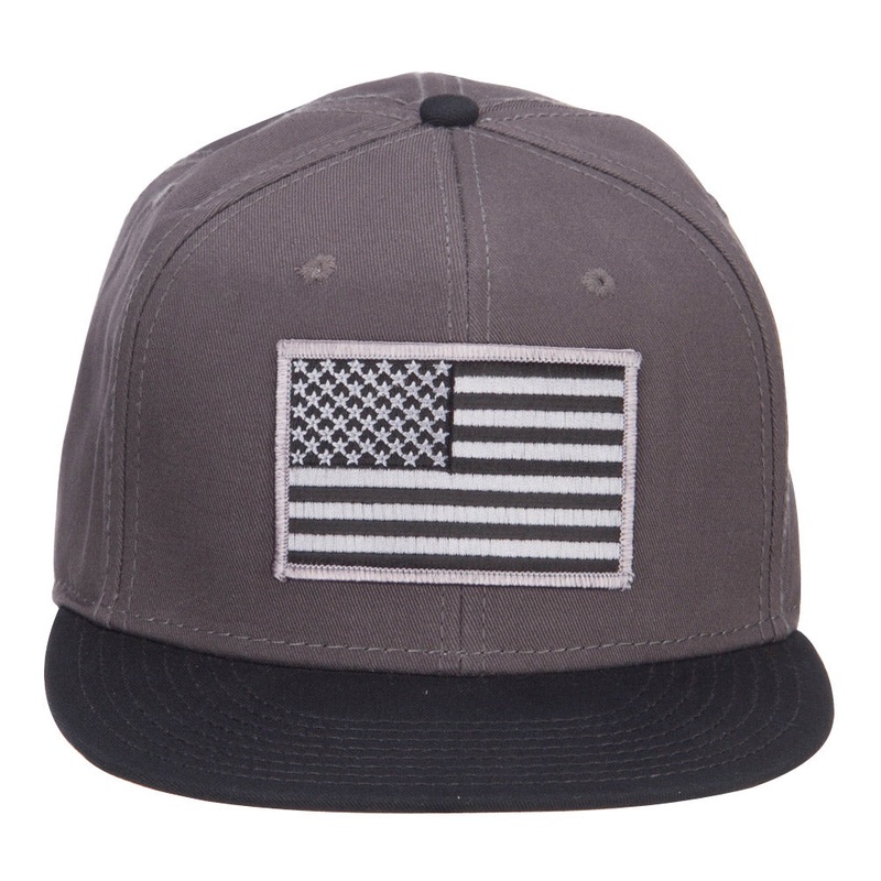 Grey American Flag Patched Two Tone Snapback Black Charcoal One Size