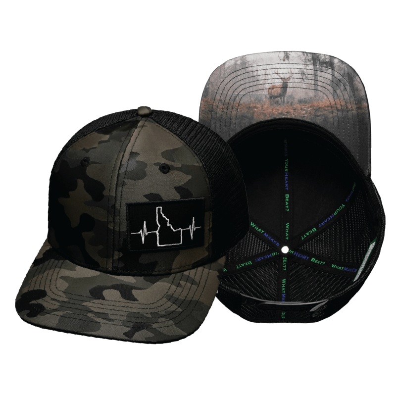 Idaho Hat – Baseball Hat Fit – Tan Camo / Black – Trucker Mesh