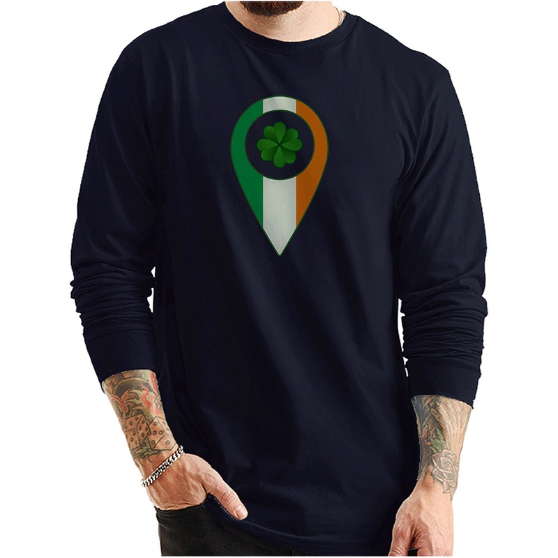 Irish Drop Pin Ring Spun Cotton Premium Long Sleeve Graphic Shirt Navy XS