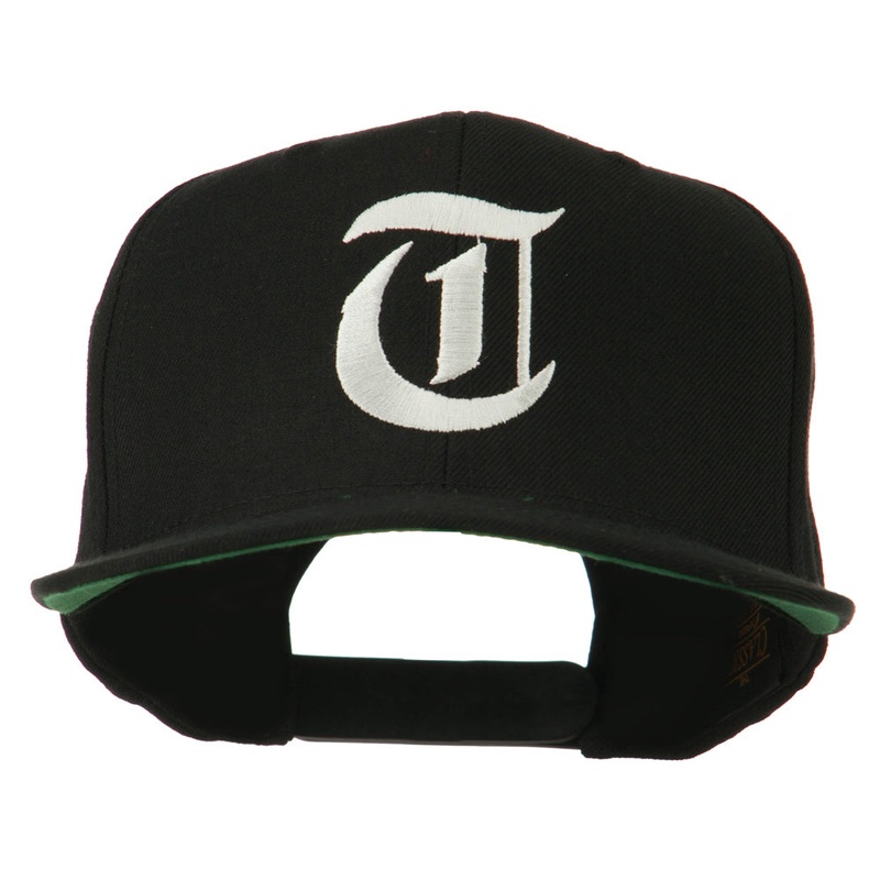 Old English T Embroidered Snapback Cap Black One Size