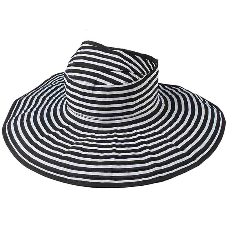 Open Crown Ponytail Roll Up Striped Sun Visor Hat – Jeanne Simmons Hats Black / Grey OS