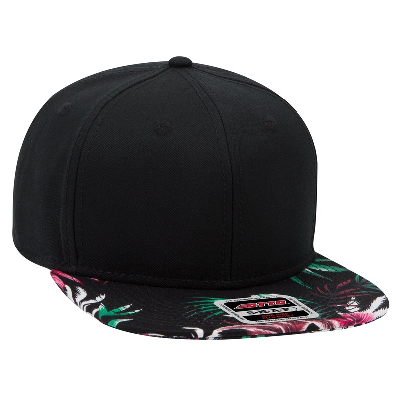 Otto 125-1146 6 Panel Mid Pro Snapback Tropical Hat Hawaiian Pattern Cotton Flat Bill Cap Design003/Blk/Blk