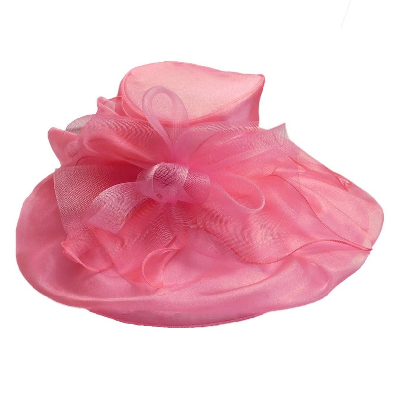 Pleated Organza Hat with Mesh Accent Pink