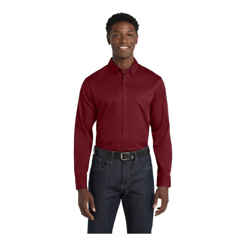 Port Authority W808 Long Sleeve SuperPro React Twill Shirt Burgundy XS