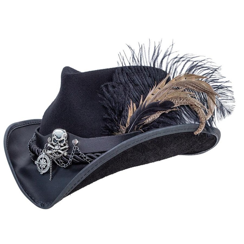 Sparrow Leather Felt Pirate Hat – Steampunk Hatter, USA Black S (54-55 cm)