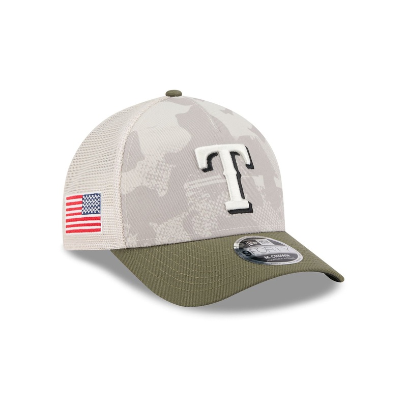 Texas Rangers Armed Forces Day 2025 9FORTY M-Crown A-Frame Trucker Hat One Size