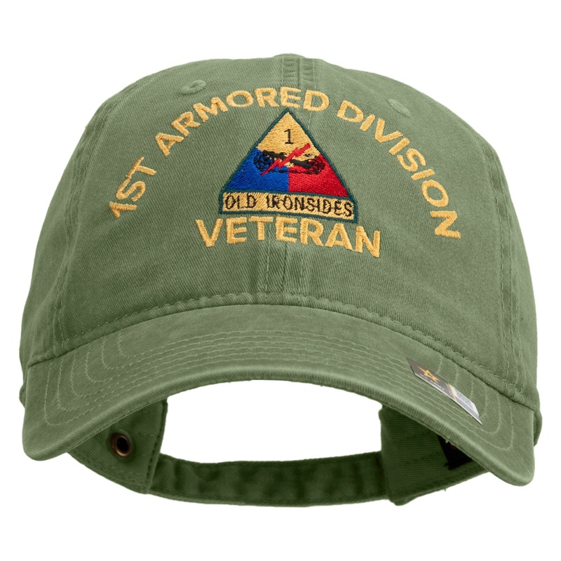 U.S. Army 1st Armored Division Embroidered Washed Solid Pigment Dyed Cotton Twill Brass Buckle Cap Olive One Size