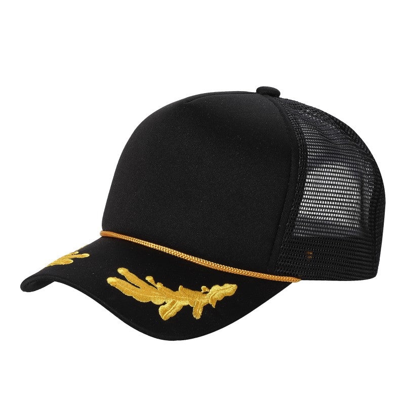 Unbranded Captain Military Foam Trucker Hat with Gold Leaf Black/Gold