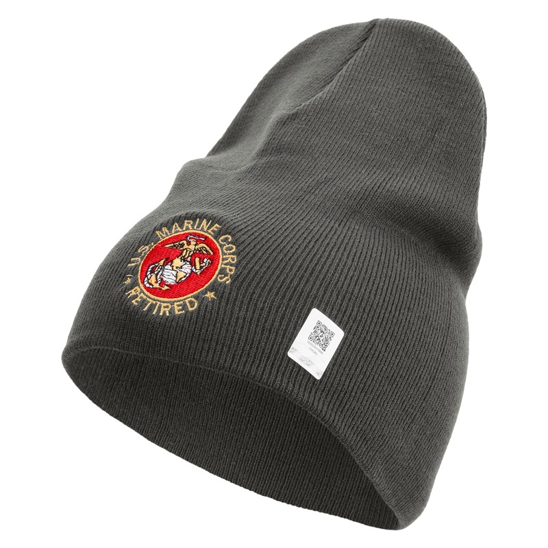 US Marine Corps Retired Emblem Symbol Embroidered 8 Inch Short Beanie Made in USA Charcoal One Size