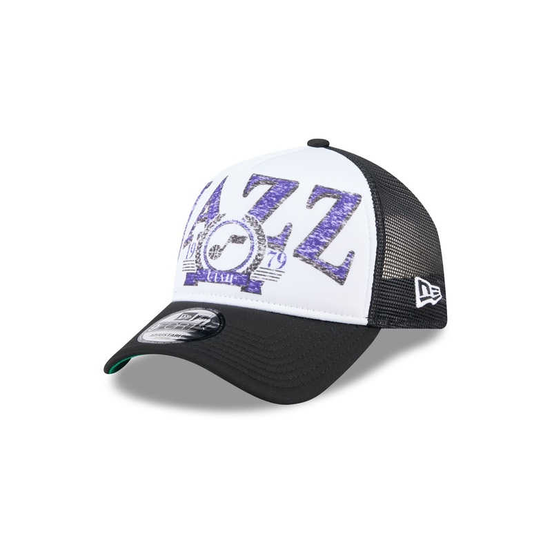 Utah Jazz Distressed 9FORTY A-Frame Trucker Hat One Size
