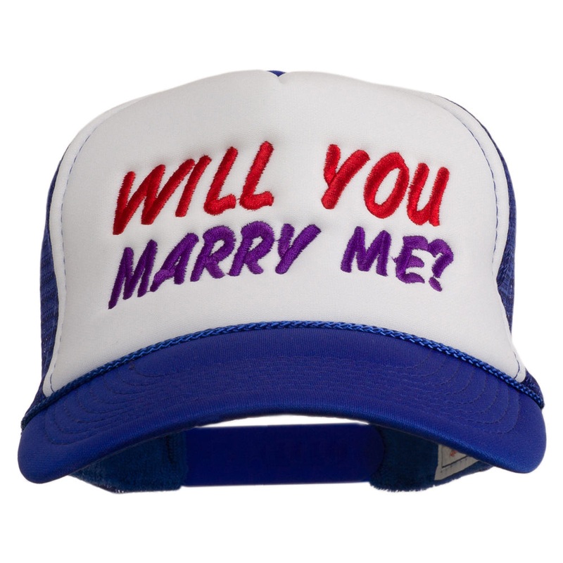Will You Marry Me Embroidered Mesh Cap Royal White One Size