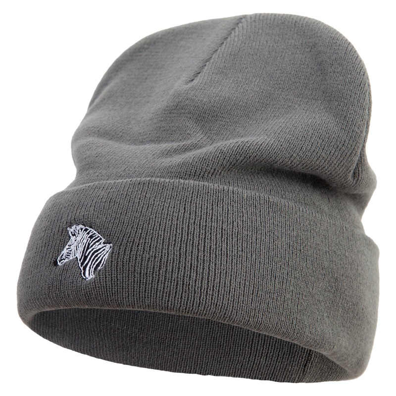 Zebra Embroidered Big Size Acrylic Long Beanies Grey XL-3XL