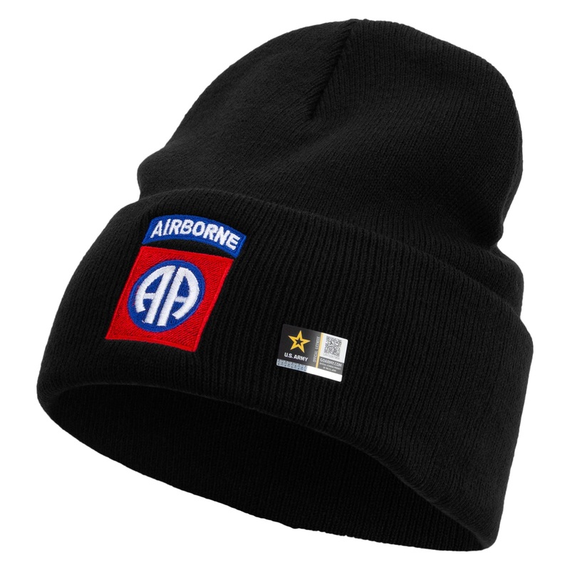 82nd Airborne Military Embroidered 12 Inch Long Knitted Beanie Black One Size
