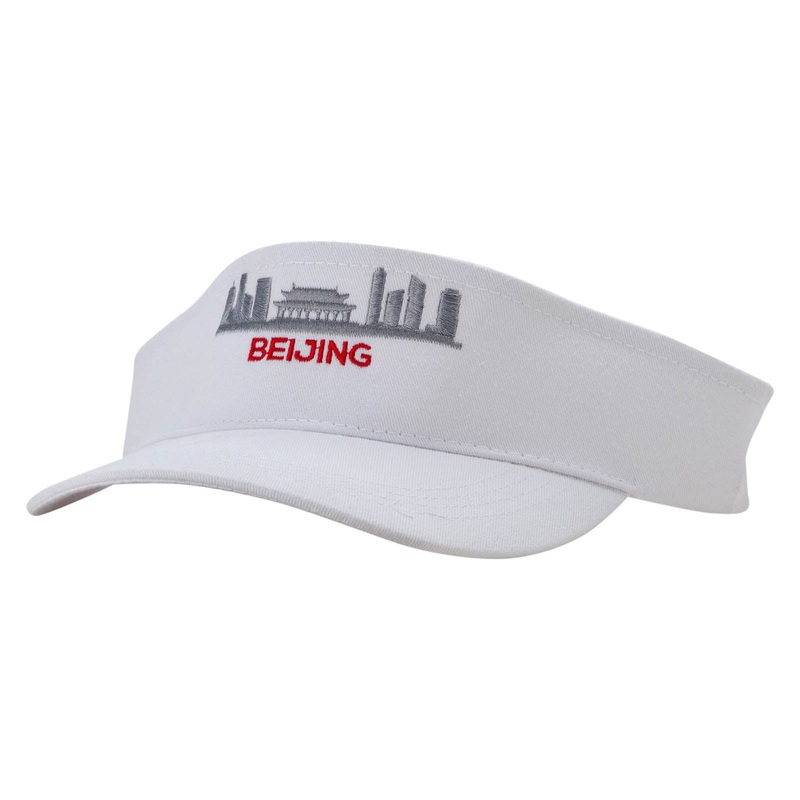Beijing Embroidered Cotton Twill Sun Visor White One Size