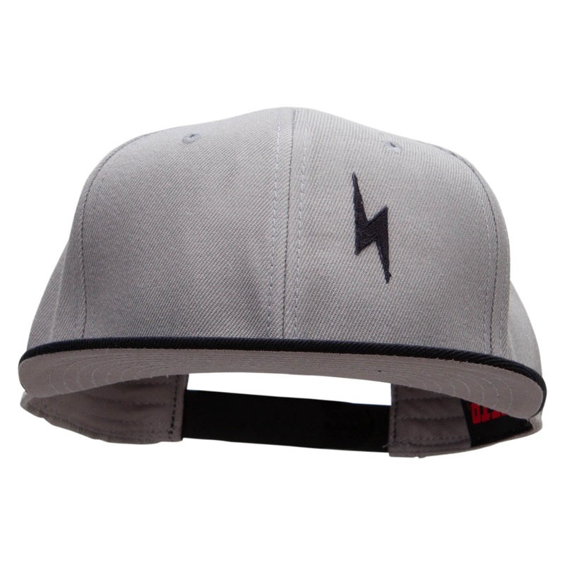 Black Lighting Bolt Patched Wool Blend Pro Style 2 Tone Snapback Black Grey One Size