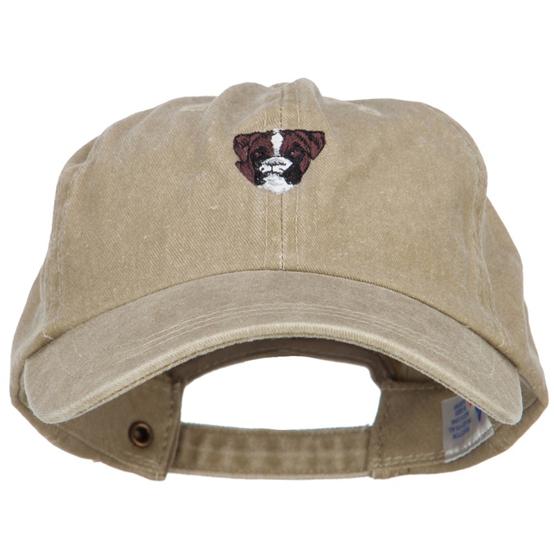 Boxer Head Embroidered Washed Cotton Twill Cap Khaki One Size