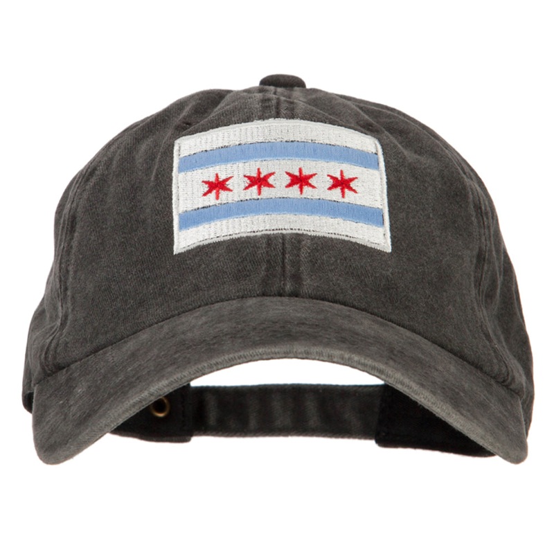 Chicago Flag Embroidered Washed Cotton Twill Cap Black One Size