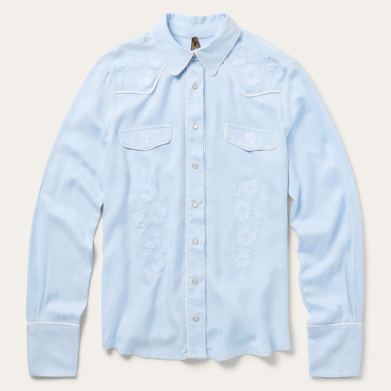 Embroidered Retro Western Shirt Blue XS