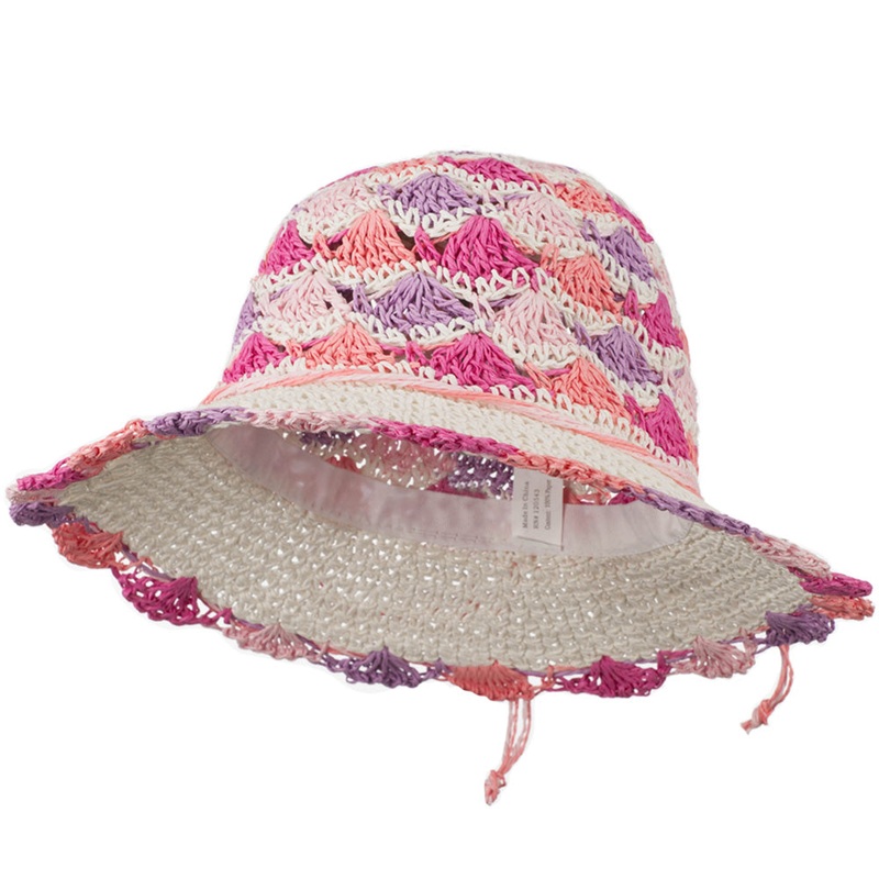 Girl’s Scallop Designed Hat White Pink 54CM