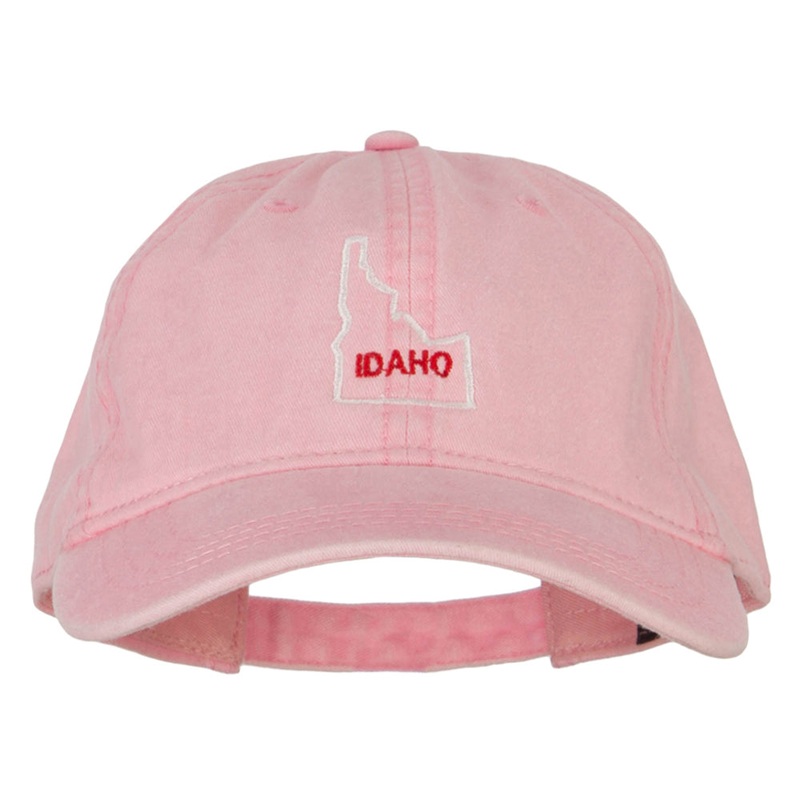 Idaho with Map Outline Embroidered Washed Cotton Twill Cap Pink One Size