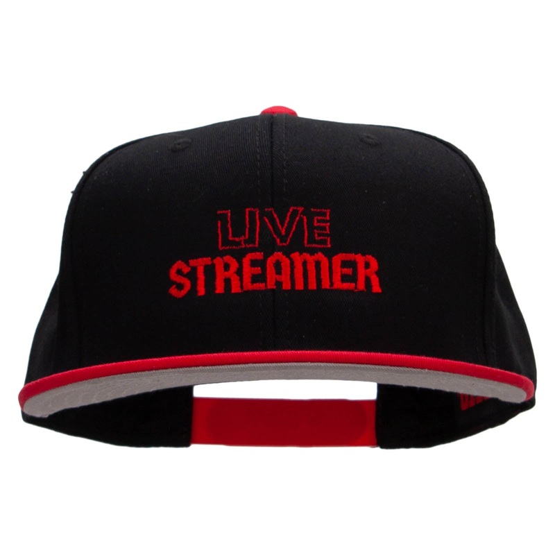 Live Streamer  Embroidered Two Tone Flat Bill Snapback Red Black One Size