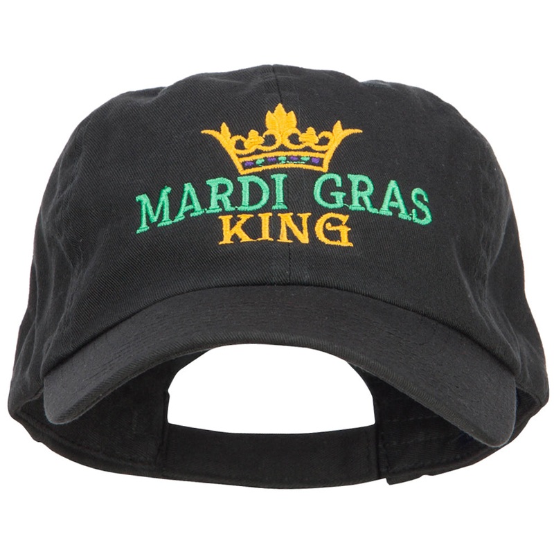 Mardi Gras King with Crown Symbol Embroidered Cotton Cap Black One Size