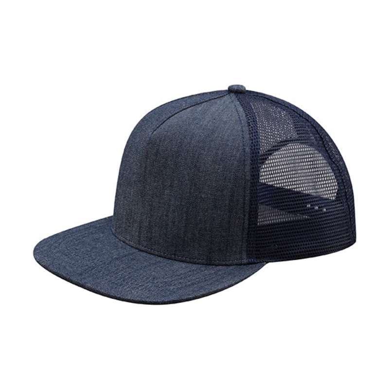 Mega Cap 6997C Flat Bill Snapback Trucker Cap Black-Black