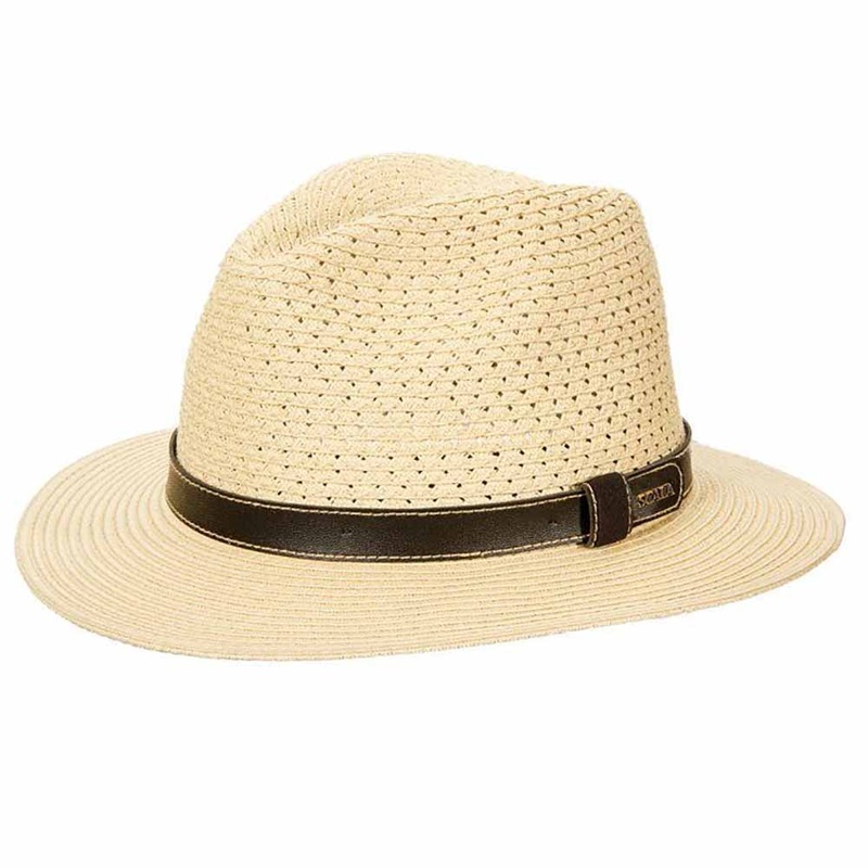 Nashville Wide Brim Fedora with Vegan Leather Belt – Scala Hats for Men Natural Medium