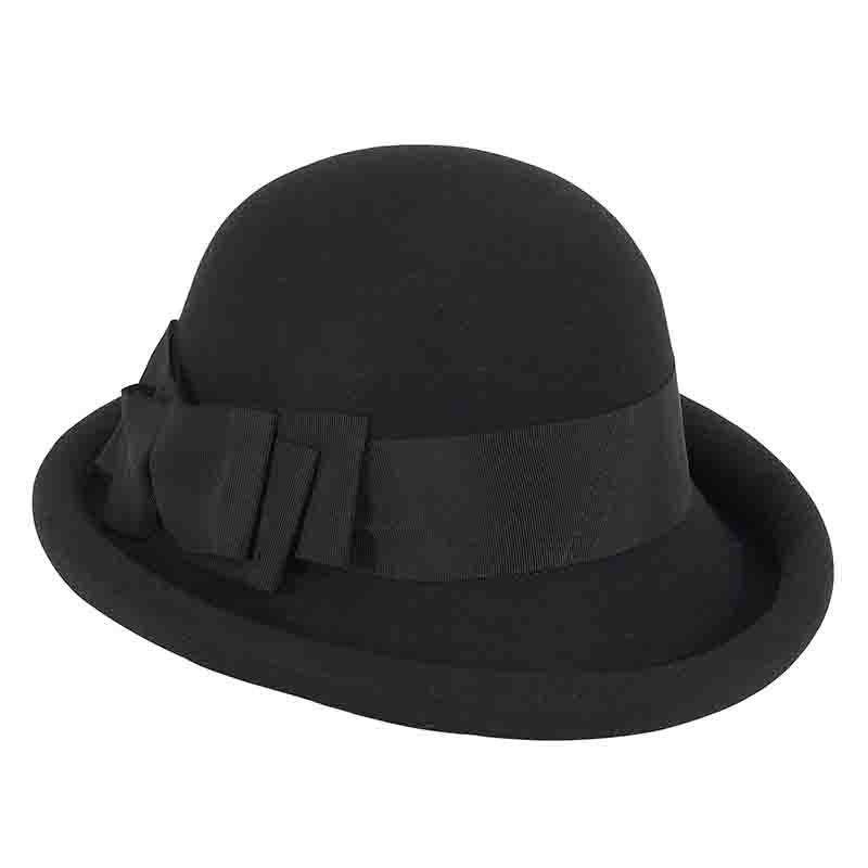 Rolled Brim Wool Felt Bowler Hat by Adora-Black Black M/L (58 cm)