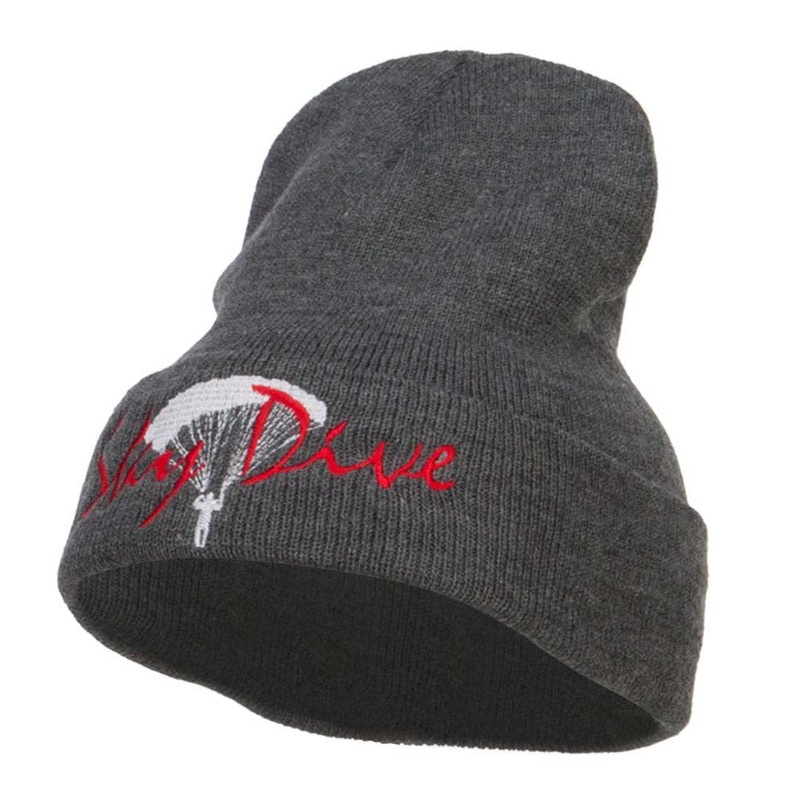 Sky Dive Embroidered Long Beanie Dk Grey One Size