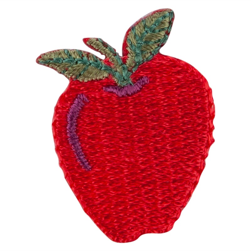 Small Red Apple with Stem iron on Embroidered Patch Red Green One Size