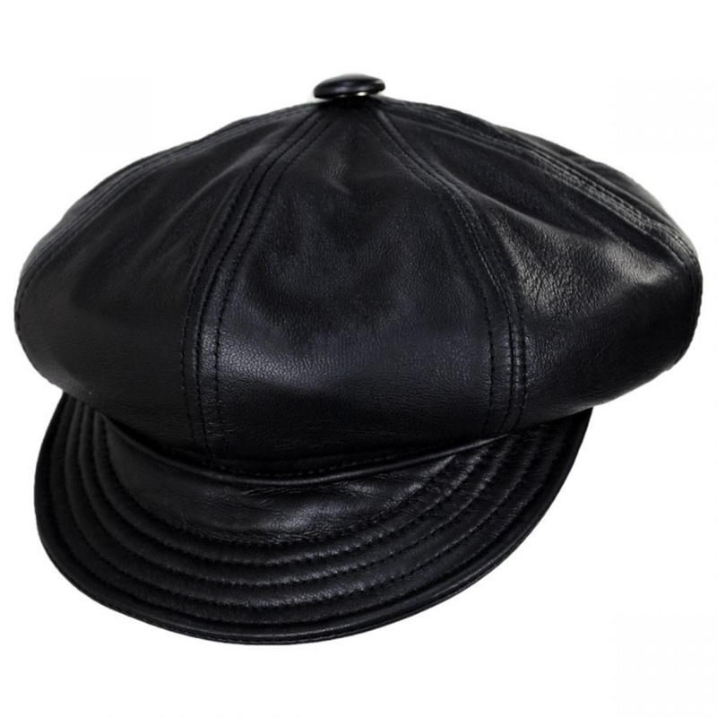 Spitfire Lambskin Leather Newsboy Cap BLACK S