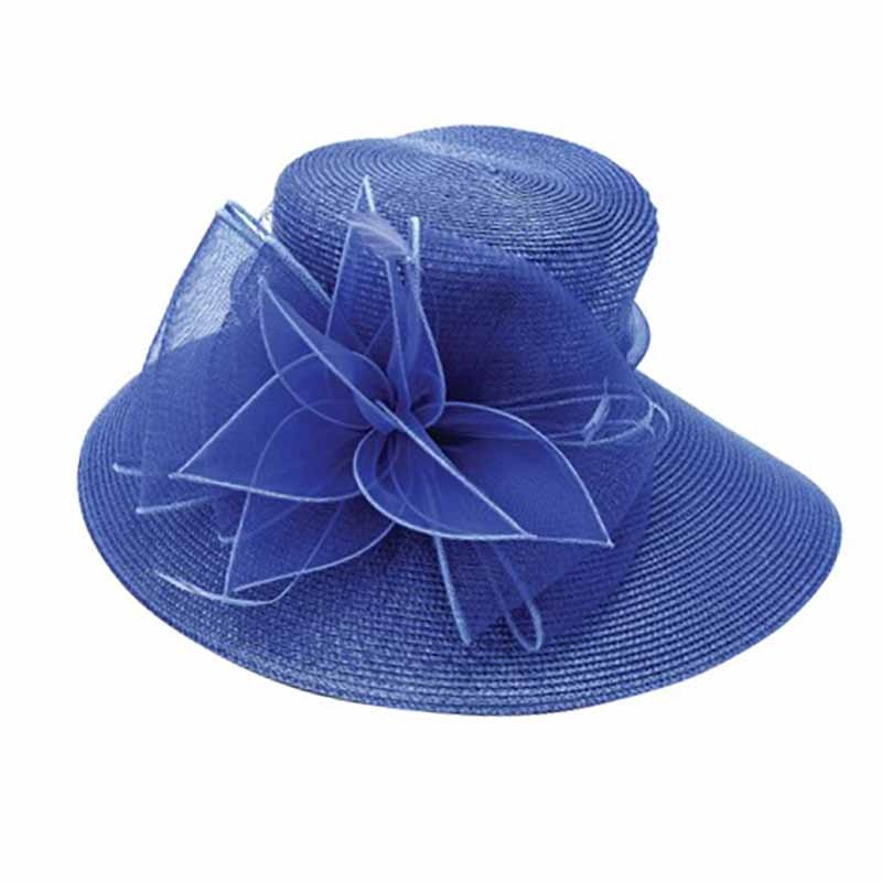 Structured Crown Dress Hat with Tulle Accent – Something Special Colleciton Cobalt Blue