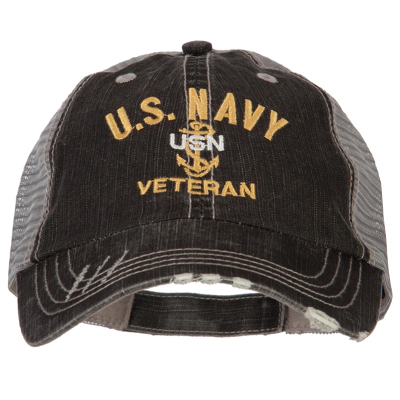 US Navy USN Veteran Embroidered Low Profile Cotton Mesh Cap Black One Size