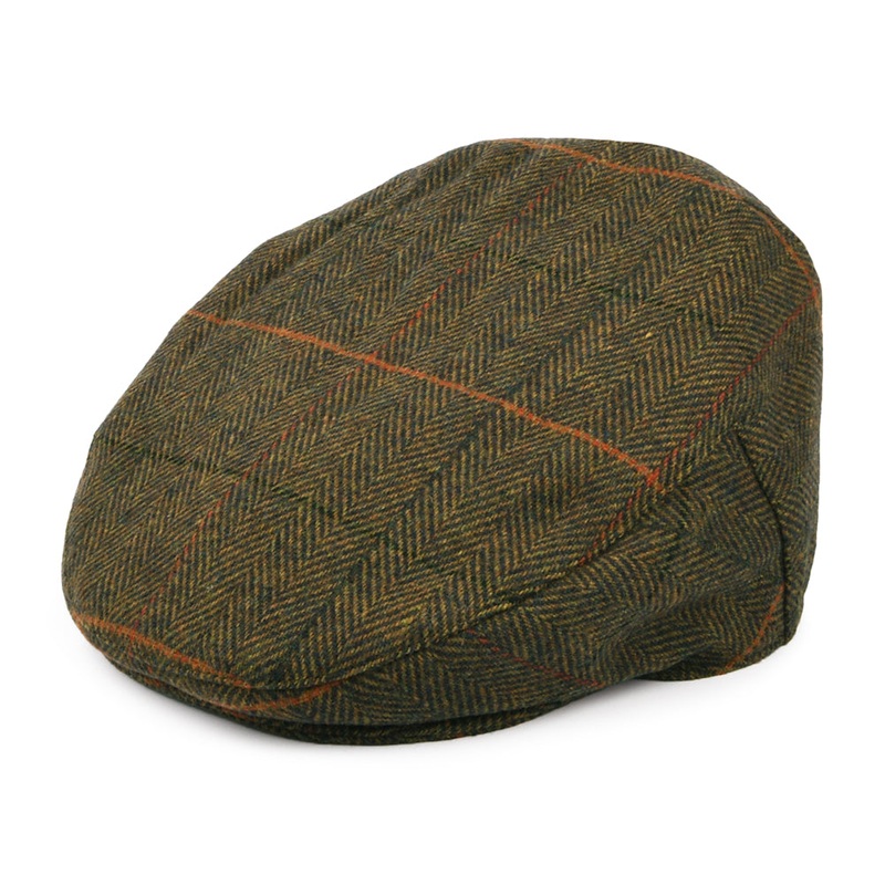 Barbour Hats Wilkin Windowpane Herringbone Flat Cap – Olive-Multi S