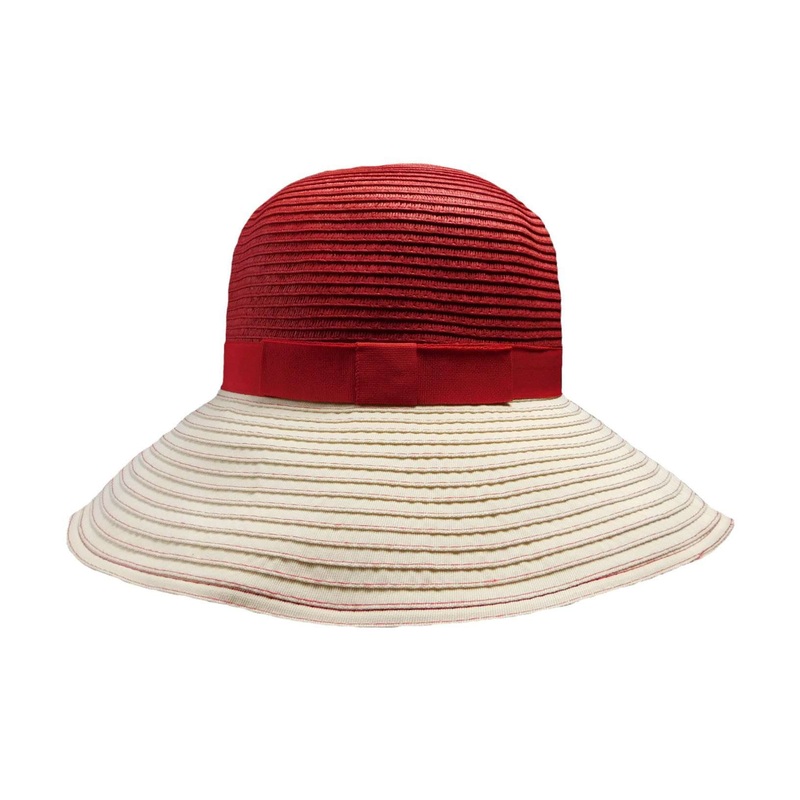 Big Brim Shapeable Straw and Ribbon Hat Red