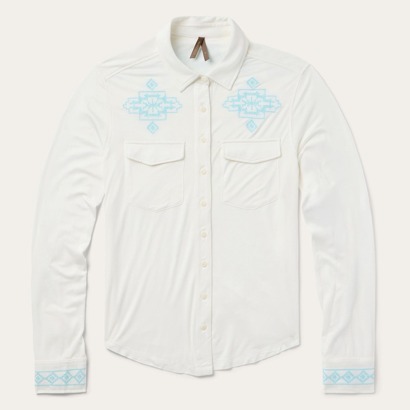 Embroidered Modal Western Shirt White XS