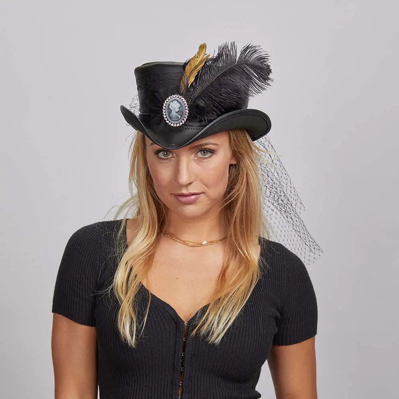 Fancy | Womens Victorian Leather Top Hat Black SM
