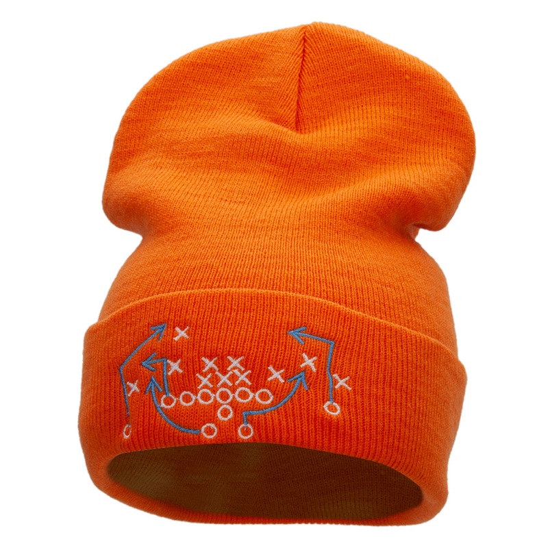 Football Play Embroidered 12 Inch Long Knitted Beanie Orange One Size