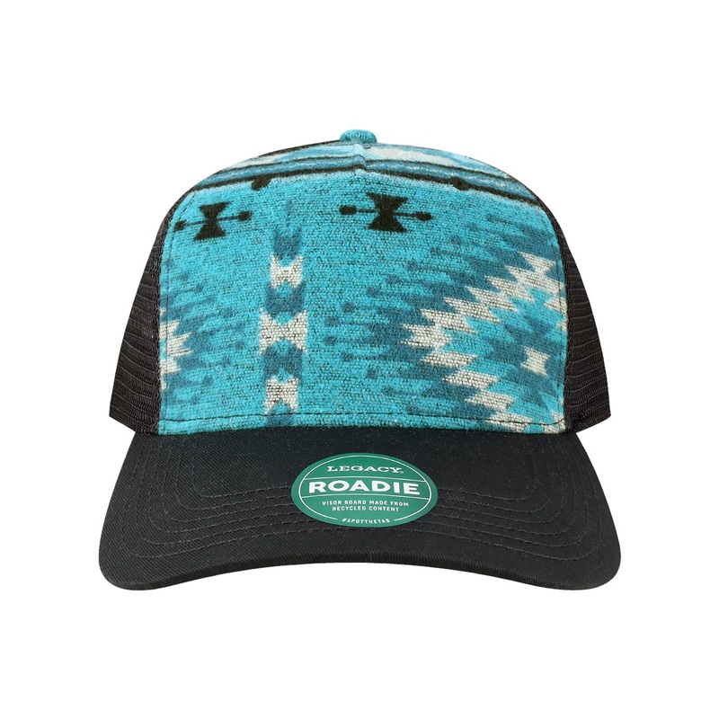 Legacy ROADIE Five-Panel Trucker Cap Aqua Aztec/Black