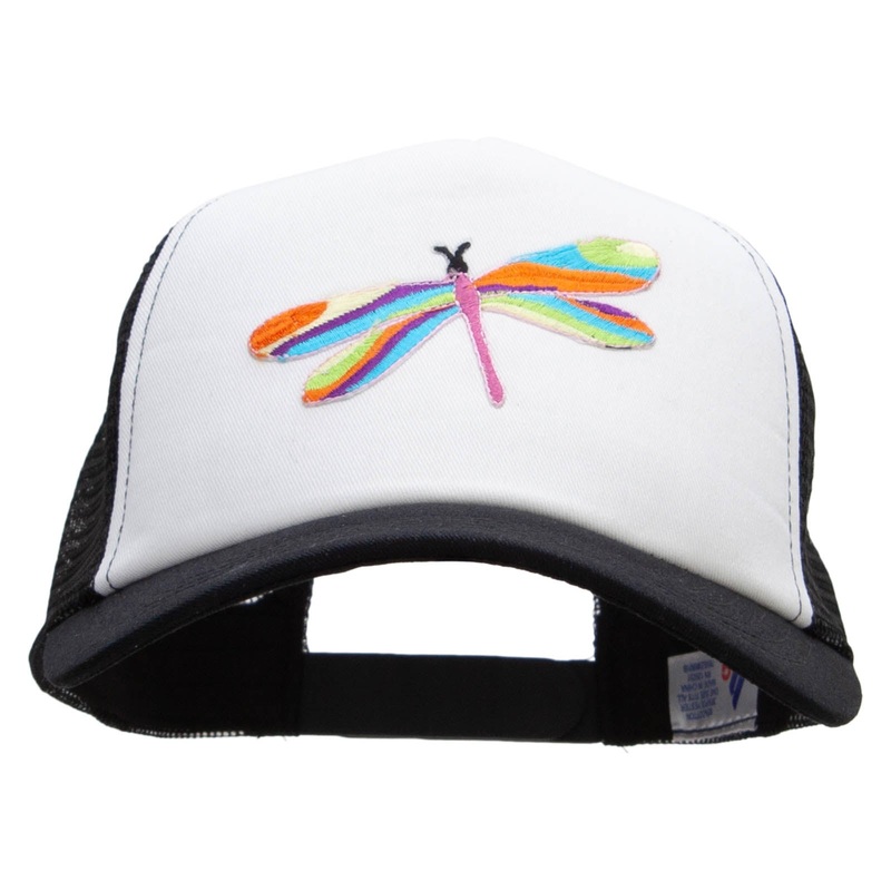 Multi-Colored Dragonfly Patched Cotton Trucker Cap Black One Size