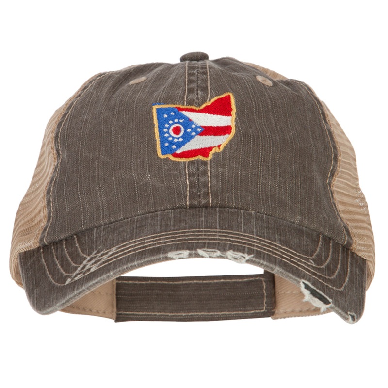 Ohio State Map Flag Embroidered Low Profile Cotton Mesh Cap Brown Khaki One Size