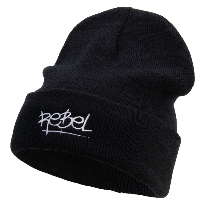 Rebel Embroidered Big Size Acrylic Long Beanies Black XL-3XL