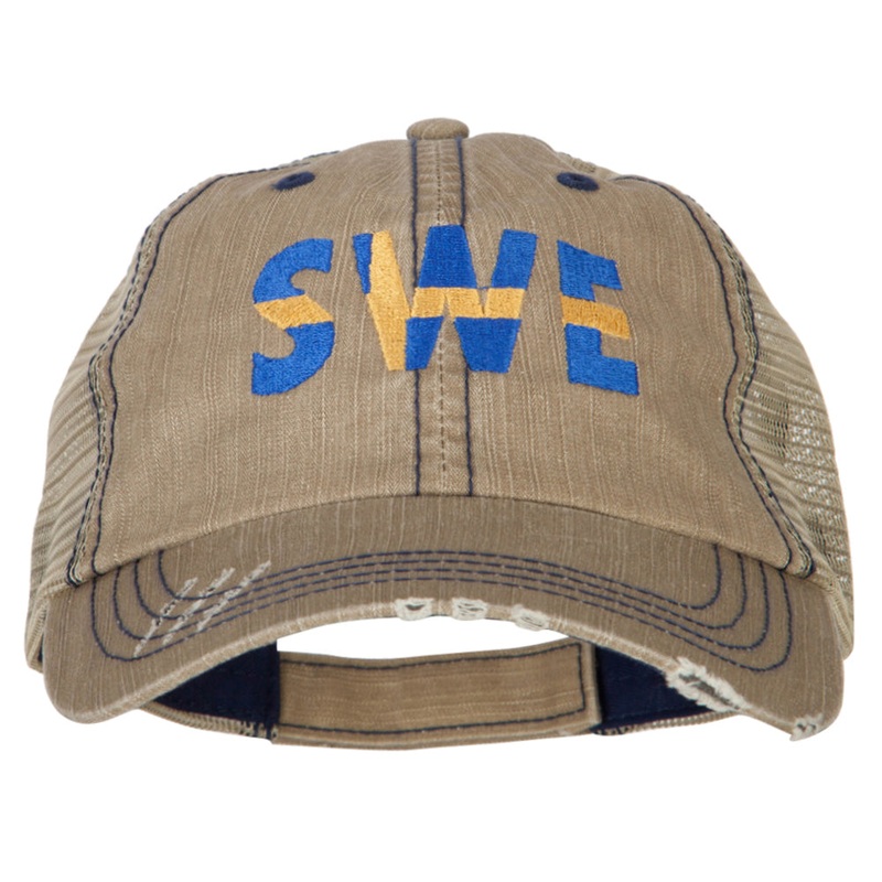 Sweden SWE Flag Embroidered Low Profile Cotton Mesh Cap Khaki One Size