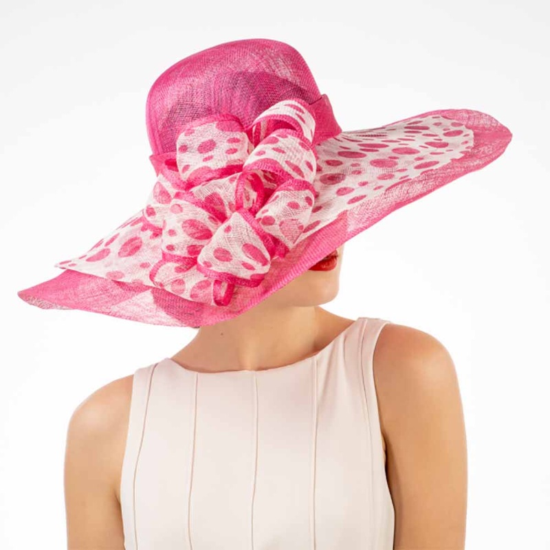 Swirly Polka Dot Brim Fuchsia and White Dress Hat – KaKyCO Pink and White